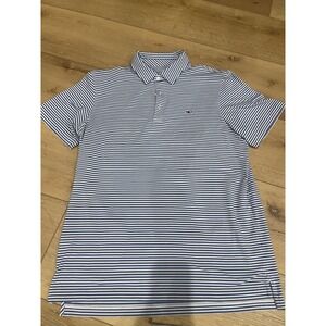 Vineyard Vines Mens Performance Polo Shirt Blue White Striped Size M Whale Logo